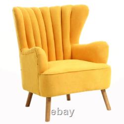 Velvet Scalloped Armchair High Wing Back Chair Footstool Ottoman Stool Fireside