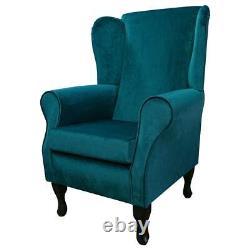 Velvet Teal Wingback Armchair Fireside Handmade in Malta Blue Peacock Fabric