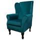 Velvet Teal Wingback Armchair Fireside Handmade In Malta Blue Peacock Fabric