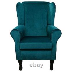 Velvet Teal Wingback Armchair Fireside Handmade in Malta Blue Peacock Fabric