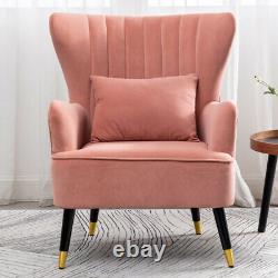Velvet Upholstered Armchair Sofa Chair Vintage Wing Back Living Room Fireside