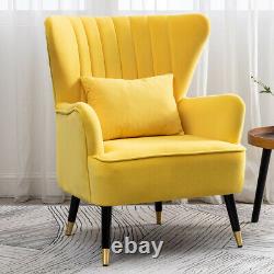 Velvet Upholstered Armchair Sofa Chair Vintage Wing Back Living Room Fireside