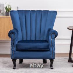 Velvet Upholstered Armchair Wing Back Fireside Single Sofa Chair Living Room