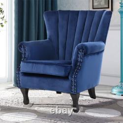 Velvet Upholstered Armchair Wing Back Fireside Single Sofa Chair Living Room