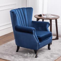 Velvet Upholstered Armchair Wing Back Fireside Single Sofa Chair Living Room