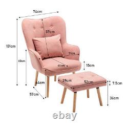 Velvet Wing Back Armchair Upholstered Fireside Sofa Chair with Footstool/Pillow