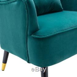 Velvet Wing Back Chair Scallop Armchair Accent Fireside Lounge Occasional Sofa