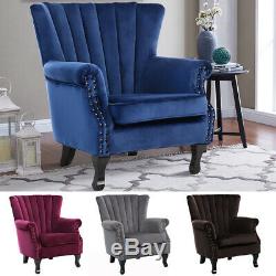 Velvet Wing Back Coaktail Tub Chair Scalloped Stud Armchair Fireside Living Room