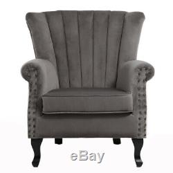 Velvet Wing Back Coaktail Tub Chair Scalloped Stud Armchair Fireside Living Room