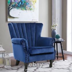 Velvet Wing Back Cocktail Tub Chair Scalloped Stud Armchair Fireside Living Room