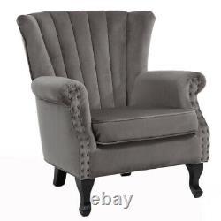 Velvet Wing Back Cocktail Tub Chair Scalloped Stud Armchair Fireside Living Room