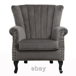 Velvet Wing Back Cocktail Tub Chair Scalloped Stud Armchair Fireside Living Room