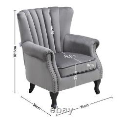 Velvet Wing Back Queen Anne Legs High Back Fireside Armchair Sofa Chairs Lounge