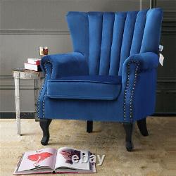 Velvet Wing Back Queen Anne Legs High Back Fireside Armchair Sofa Chairs Lounge