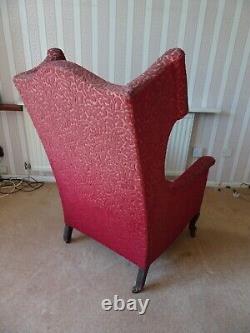 Victorian Antique Upholstered Fireside High Wing Back Armchair