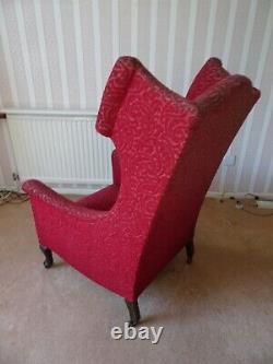 Victorian Antique Upholstered Fireside High Wing Back Armchair