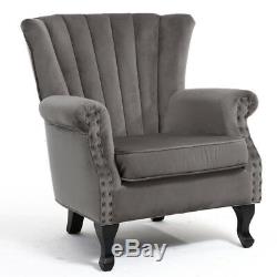 Victorian Grey Wing Back Armchair Lounge Chair Living Bedroom Fireside Relaxing