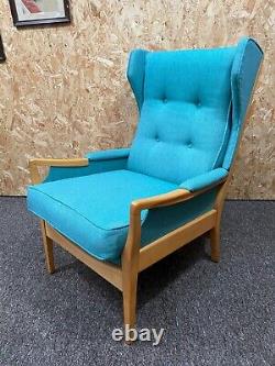 Vintage 1950s Wingback Fireside Chair Armchair Reupholstered Turquoise Blue