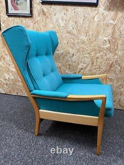 Vintage 1950s Wingback Fireside Chair Armchair Reupholstered Turquoise Blue