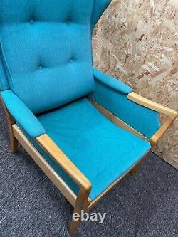 Vintage 1950s Wingback Fireside Chair Armchair Reupholstered Turquoise Blue