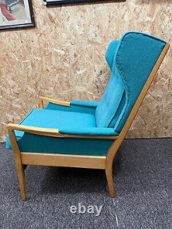 Vintage 1950s Wingback Fireside Chair Armchair Reupholstered Turquoise Blue