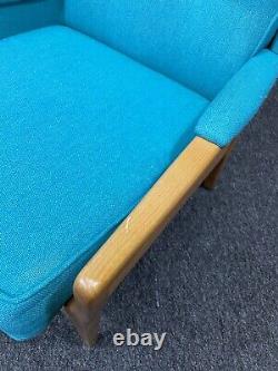 Vintage 1950s Wingback Fireside Chair Armchair Reupholstered Turquoise Blue