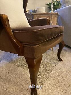 Vintage Antique Parker Knoll Wing Back Armchair, Chocolate Brown Velvet FireSide