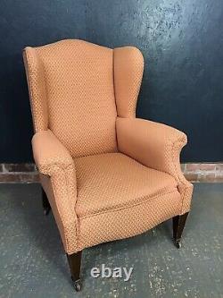 Vintage Armchair, Wingback, Fireside, Scroll Arms, Chair, Original Castors