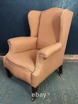 Vintage Armchair, Wingback, Fireside, Scroll Arms, Chair, Original Castors