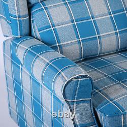 Vintage Blue Check Recliner Lounge Chair Armchair Sofa Wing Back Fireside Home