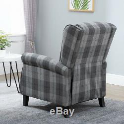 Vintage Check Recliner Lounge Chair Armchair Sofa Wing Back Fabric Fireside Grey