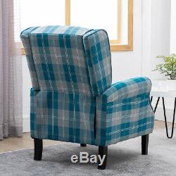 Vintage Check Recliner Lounge Chair Armchair Sofa Wing Back Fabric Fireside Home