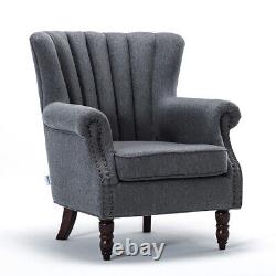 Vintage Fabric Armchair Tub Chair Living Room Fireside Lounge Sofa Oyster Back