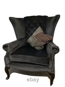Vintage Fabric Chesterfield / Queen Anne / Knoll Fireside Wing Back style chair