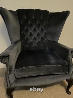Vintage Fabric Chesterfield / Queen Anne / Knoll Fireside Wing Back style chair