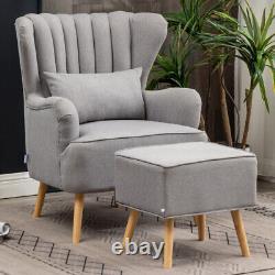 Vintage Fabric Upholstered Armchair Fireside Chair & Footstool Home Furniture