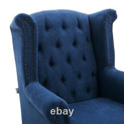 Vintage High Back Armchair Fabric Upholstered Queen Anne Studded Fireside Chair