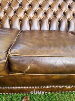 Vintage Leather Chesterfield Sofa And Barrel Back Chair Wingback Fireside