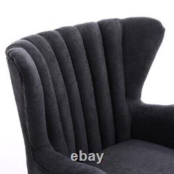 Vintage Pleated Armchair & Footstool Living Room Fireside Lounge Chair Wing Back