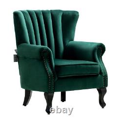 Vintage Scallop Back Armchair Wing Back Chesterfield Chair Fireside Lounge Sofa
