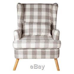 Vintage Tartan Fabric High Back Chair/fireside Armchair Winged Sofa Occasional