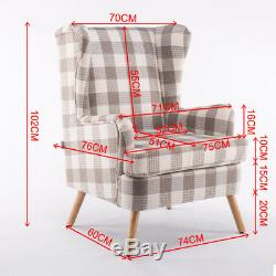 Vintage Tartan Fabric High Back Chair/fireside Armchair Winged Sofa Occasional