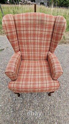 Vintage Tartan Wing Back Chair Fireside Smoking Chair Armchair Queen Anne Legs