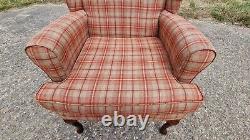 Vintage Tartan Wing Back Chair Fireside Smoking Chair Armchair Queen Anne Legs