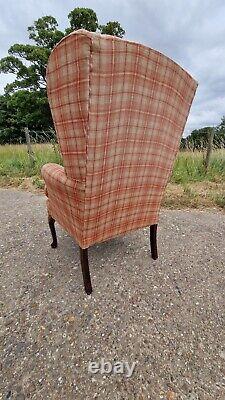 Vintage Tartan Wing Back Chair Fireside Smoking Chair Armchair Queen Anne Legs