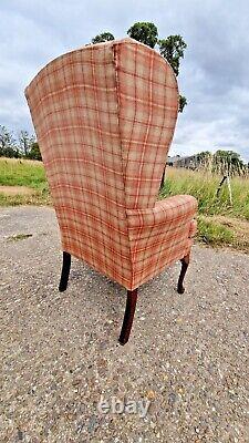 Vintage Tartan Wing Back Chair Fireside Smoking Chair Armchair Queen Anne Legs