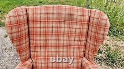 Vintage Tartan Wing Back Chair Fireside Smoking Chair Armchair Queen Anne Legs