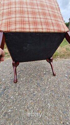 Vintage Tartan Wing Back Chair Fireside Smoking Chair Armchair Queen Anne Legs