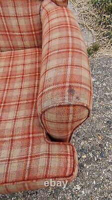 Vintage Tartan Wing Back Chair Fireside Smoking Chair Armchair Queen Anne Legs