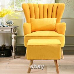 Vintage Upholstered Armchair Wing Back Fireside Sofa Chair with Cushion Footstool